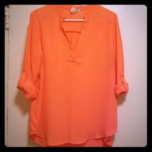 Bright coral/pink semi sheer blouse